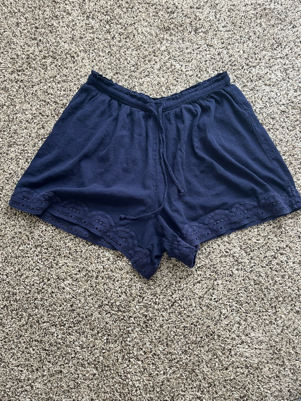 Aerie Navy Lace-Trim Shorts with Drawstring Waist